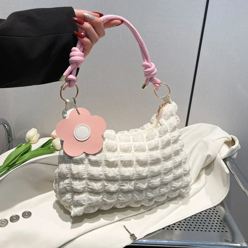 Bubble Flower Handheld Cylinder Zipper Women Bag