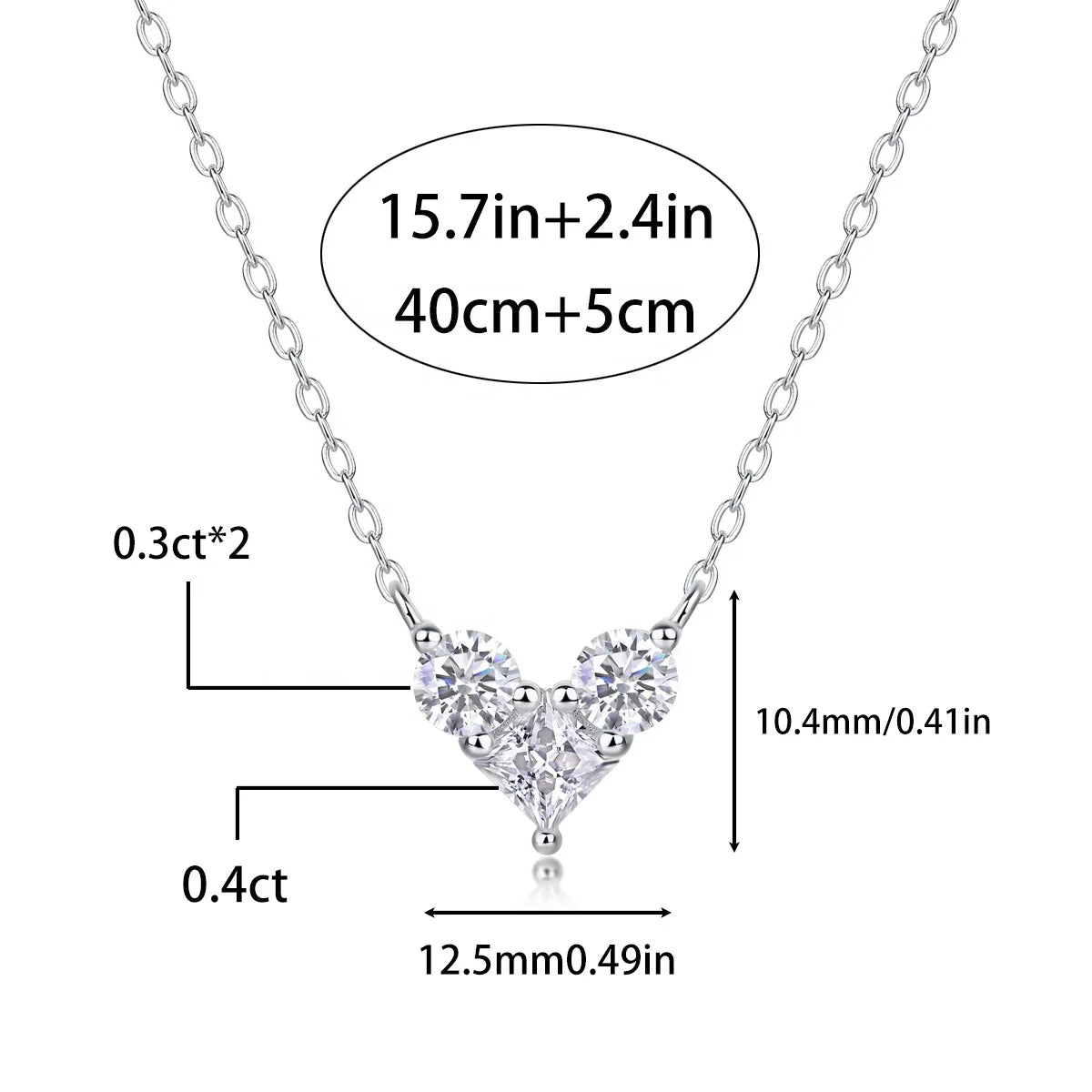 Silver Heart Moissanite Pendant Necklace