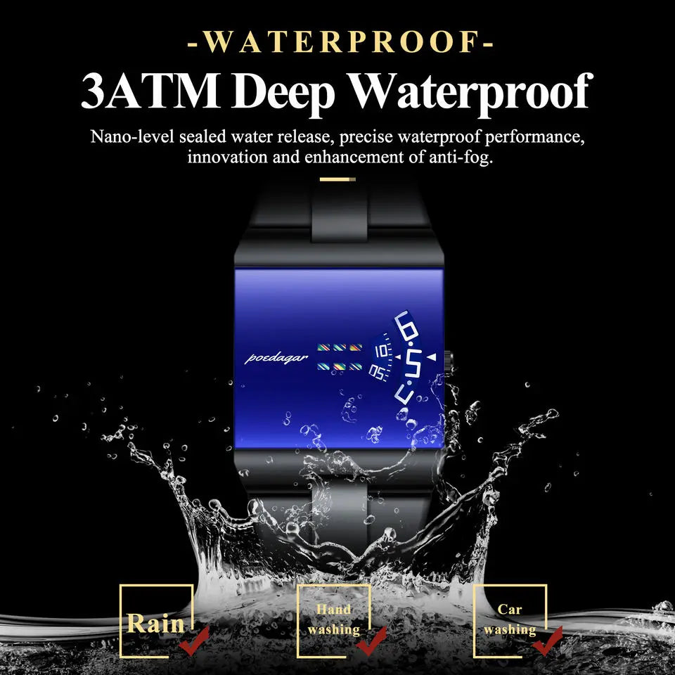 Poedagar 857 High Quality Square Dial Design Stainless Steel Band Watch for Men High-End Waterproof Quartz Movement Wristwatch