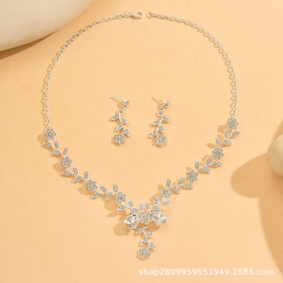 Gold Plated Punk Wedding Necklace & Earrings Set