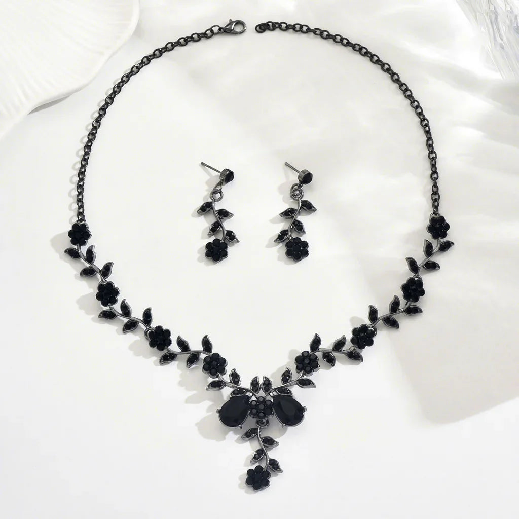 Gold Plated Punk Wedding Necklace & Earrings Set