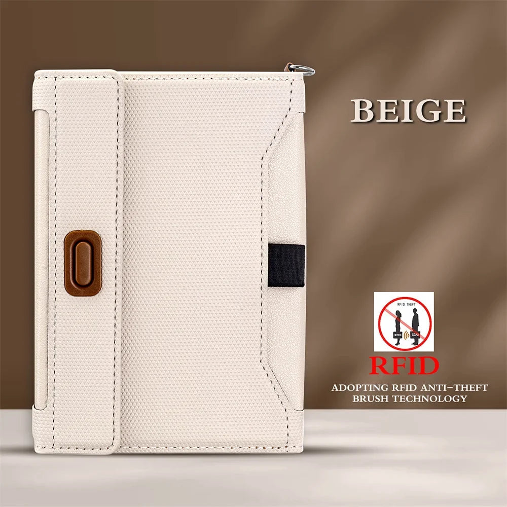 Men's Slim Pu Leather Beige Passport Cover Waterproof Anti-Theft