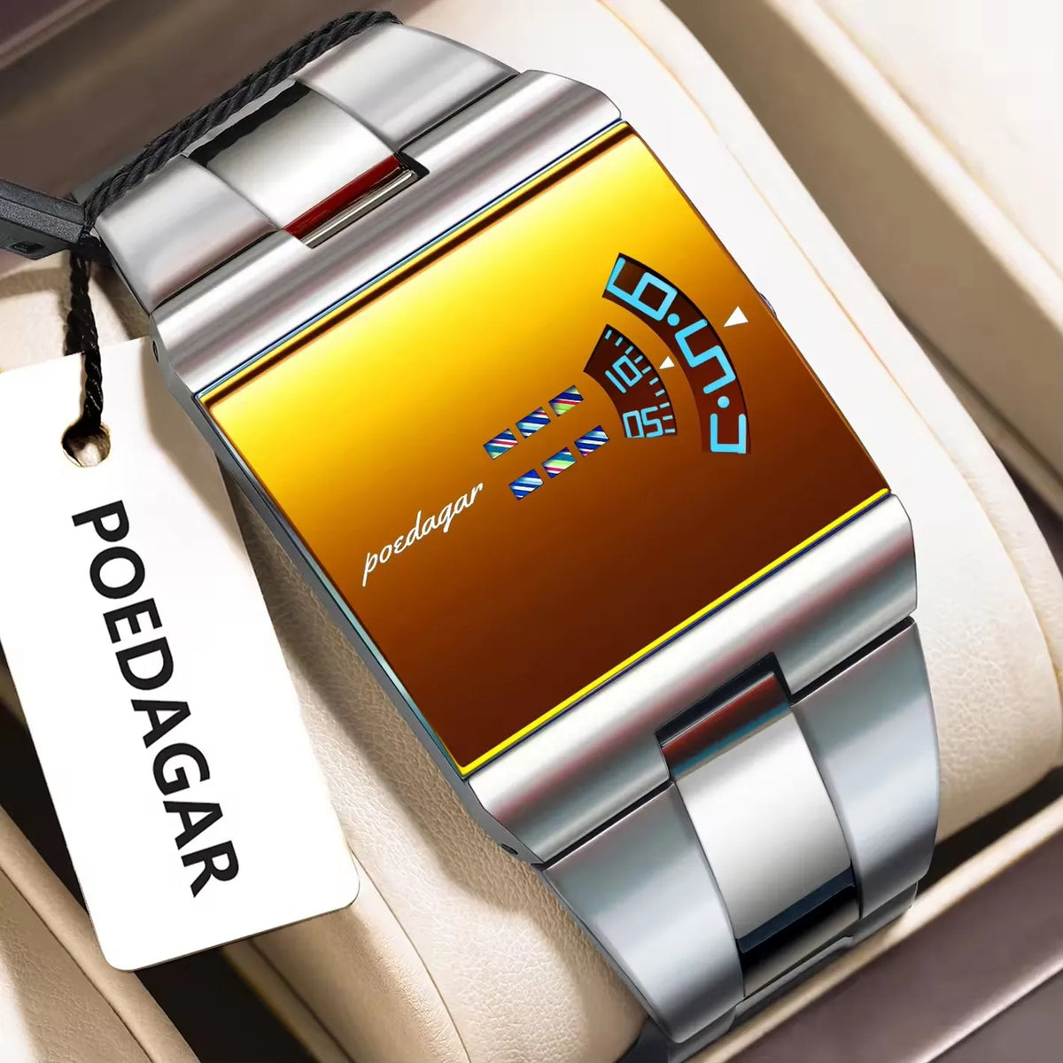 Poedagar 857 High Quality Square Dial Design Stainless Steel Band Watch for Men High-End Waterproof Quartz Movement Wristwatch