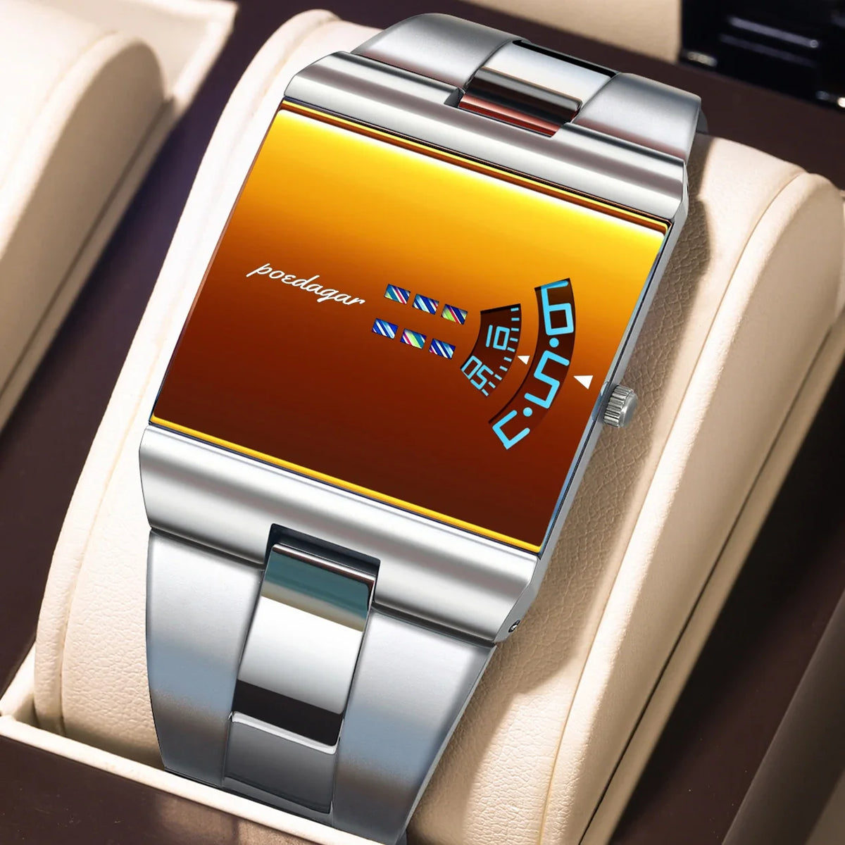 Poedagar 857 Men Quartz Wrist Watch Stylish Trendy Futuristic Unique Design 3ATM Waterproof Alloy Case Stainless Steel Band