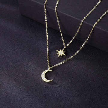 Sterling Silver Star Moon Necklace
